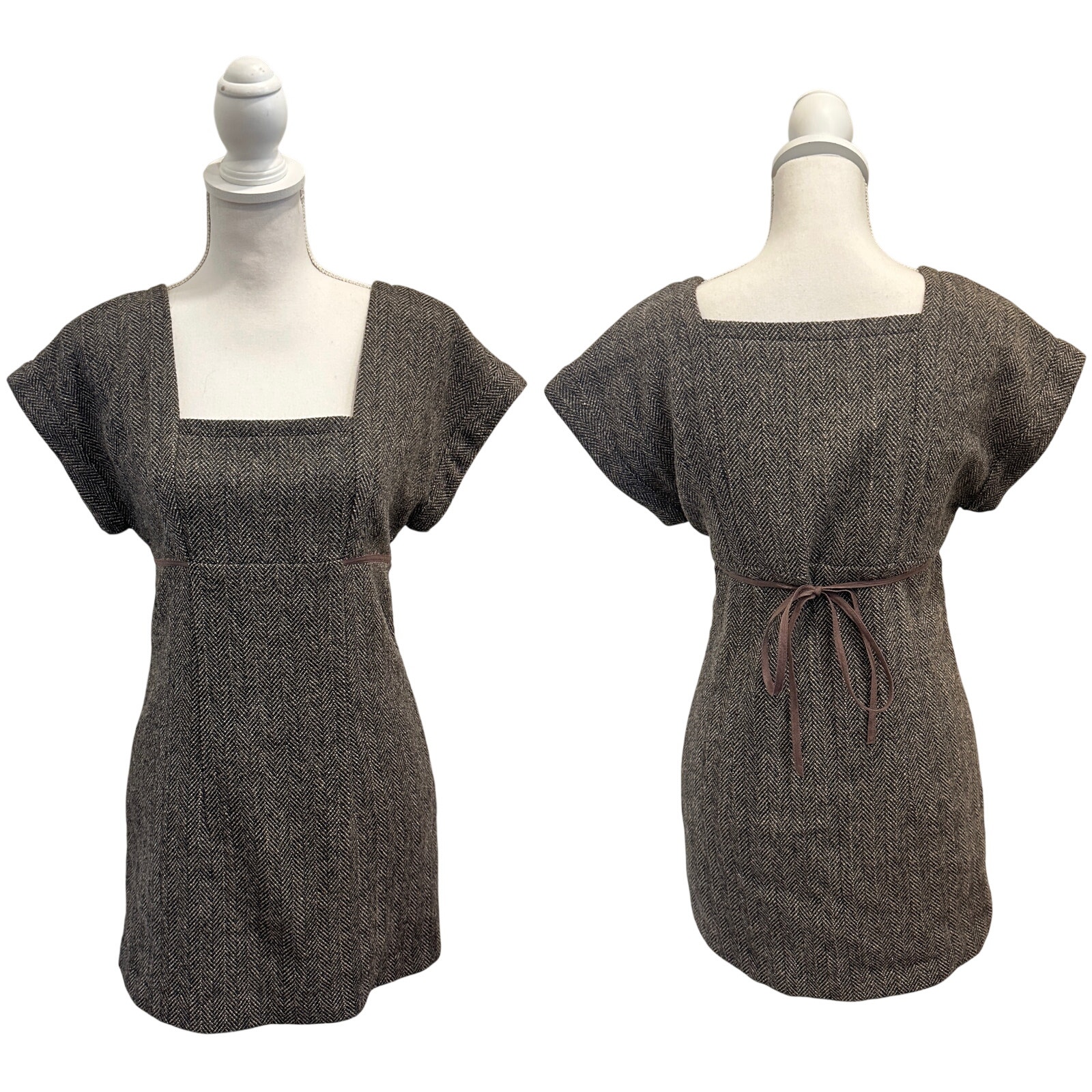 Vtg Paul & Joe Brown Tweed Wool Blend Shift Dress Size Small Heritage Preppy